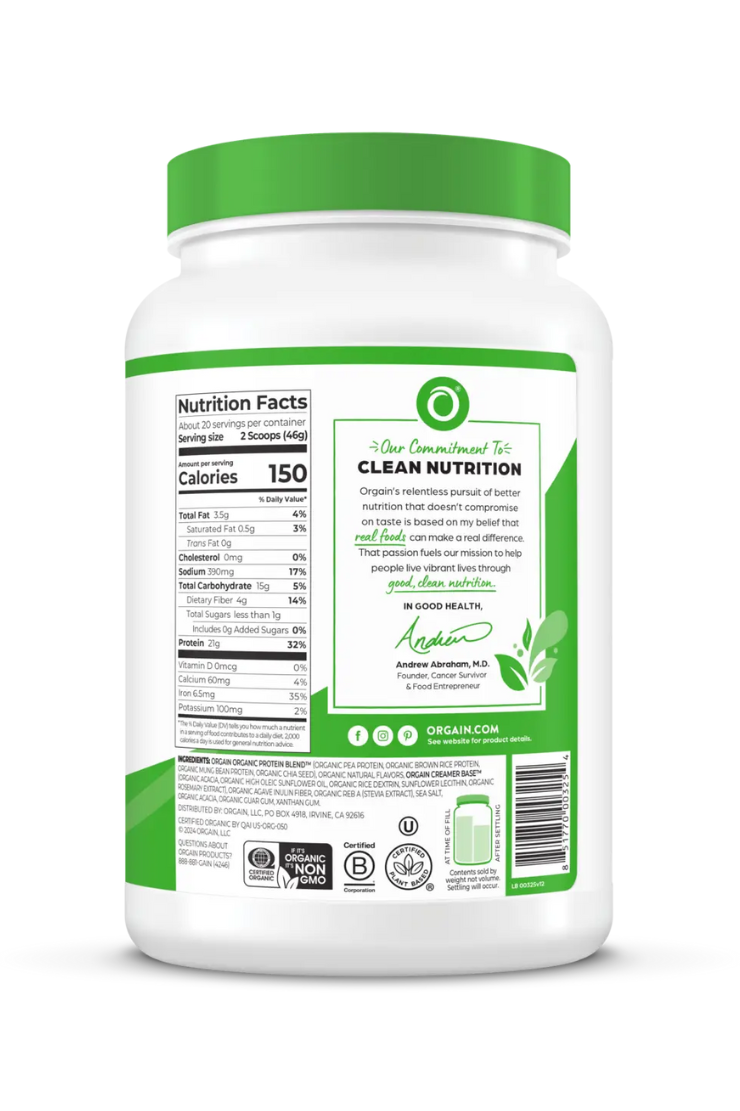 Orgain Organic Protein Plant Based Protein Powder Vanilla Bean 2.03lb
