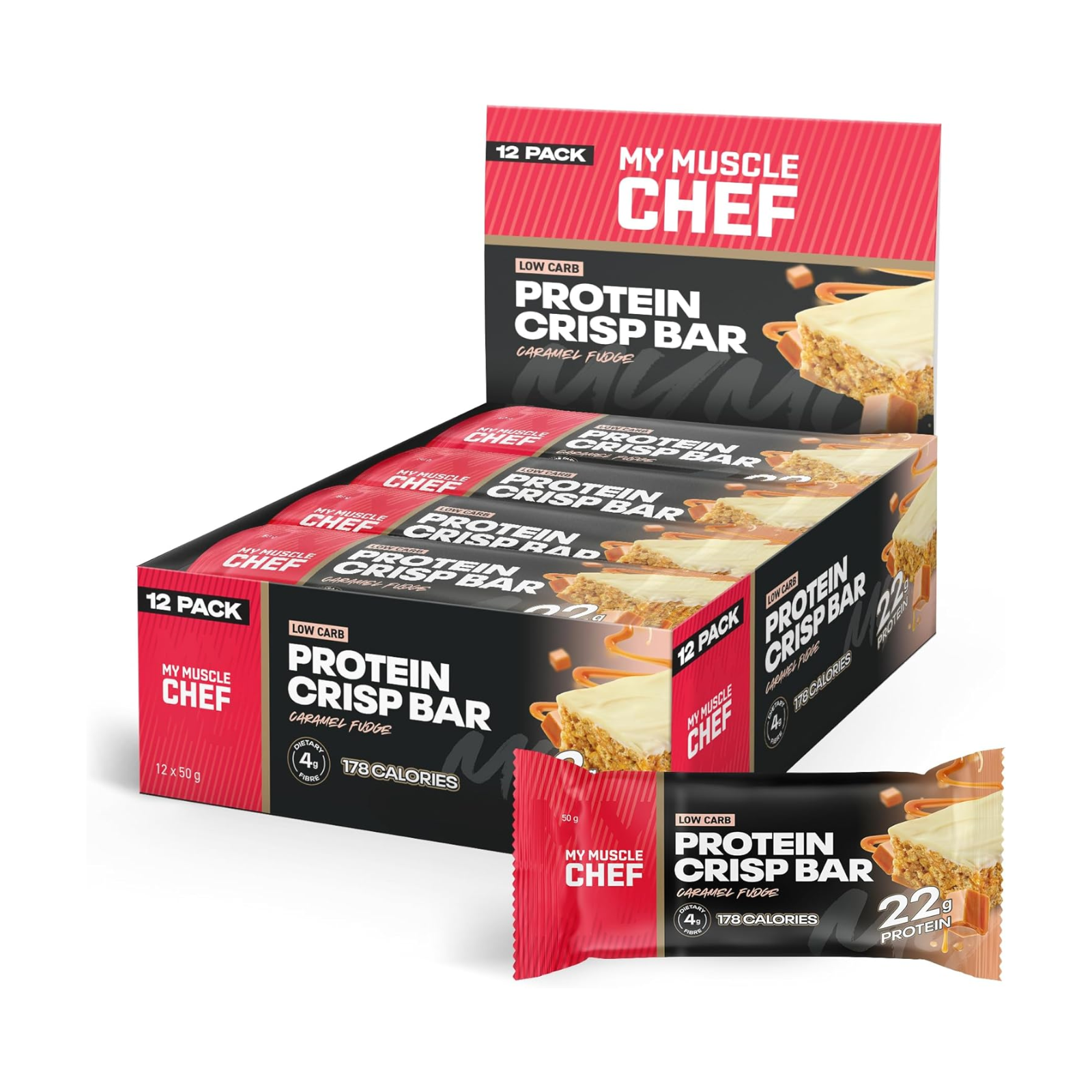 Muscle Chef Protein Crisp Bar Caramel Fudge (12 x 50g)