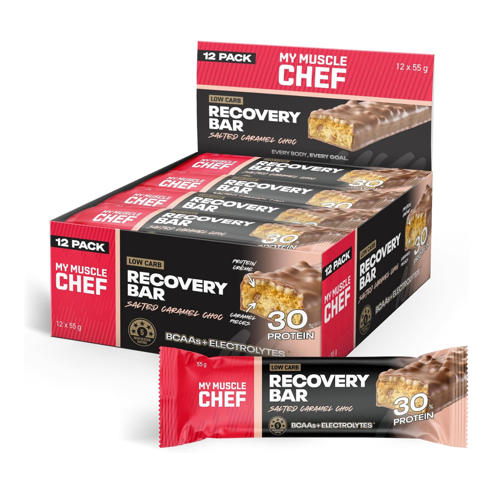 Muscle Chef Salted Caramel Choc Recovery Bar (12 x 55g)
