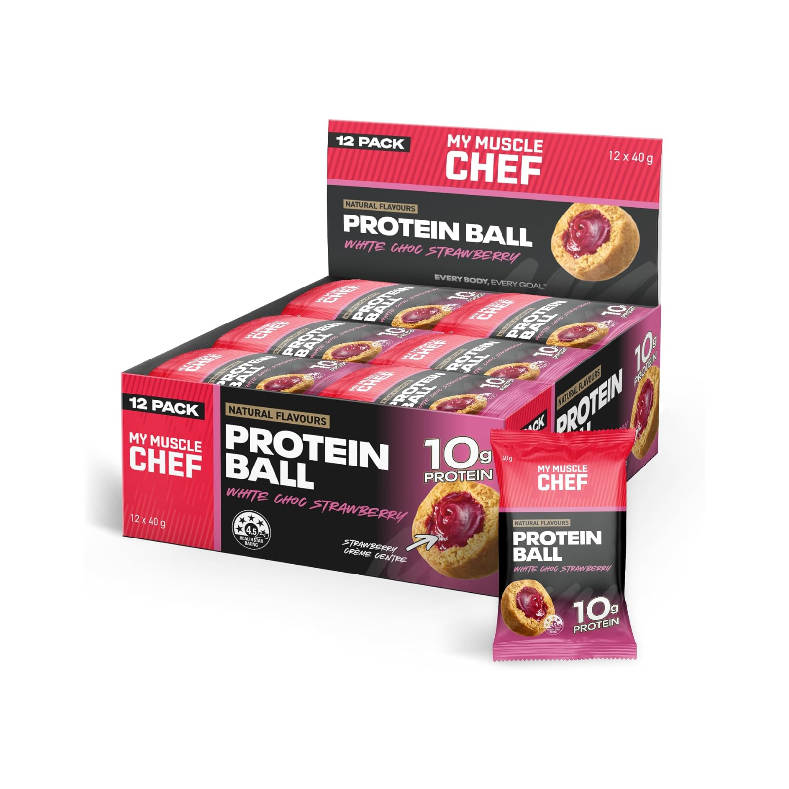 Muscle Chef White Choc Strawberry Protein Ball (12 x 40g)