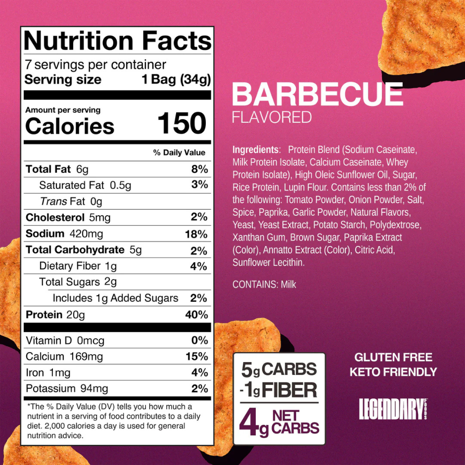 Legendary Protein Popped Chips High Protein BBQ (Box of 7 x 34g)