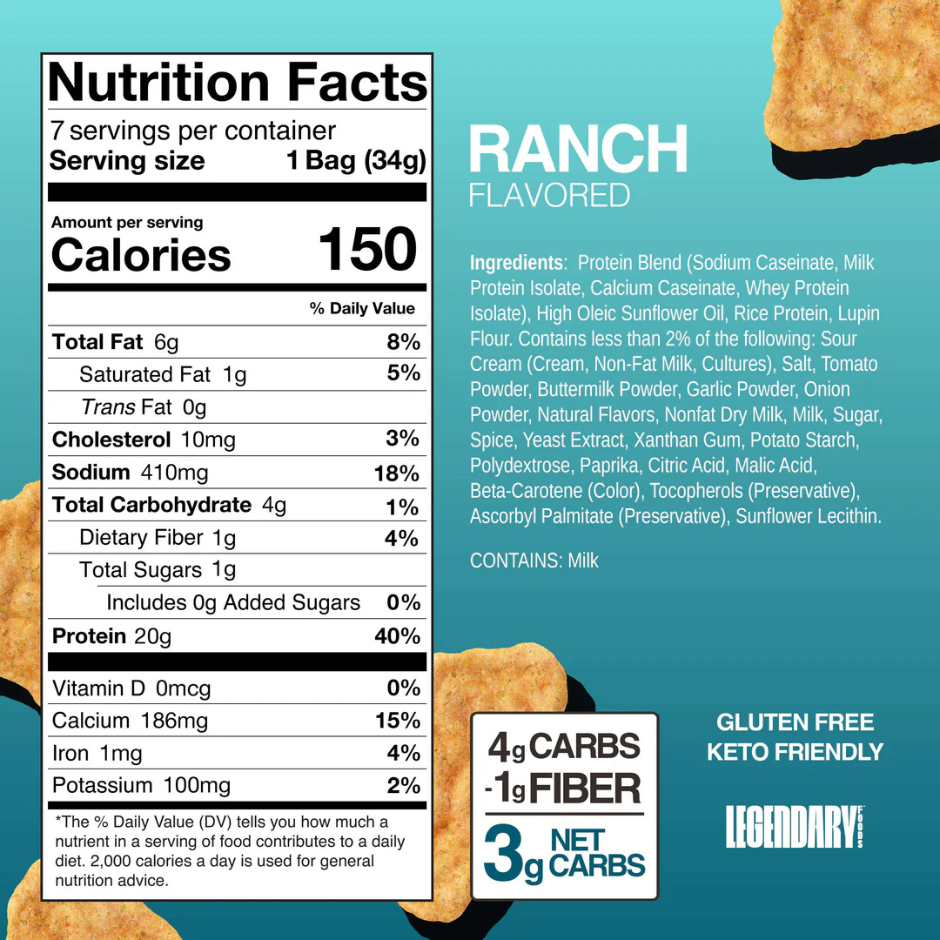 Legendary Protein Popped Chips High Protein Ranch (Box of 7 x 34g)