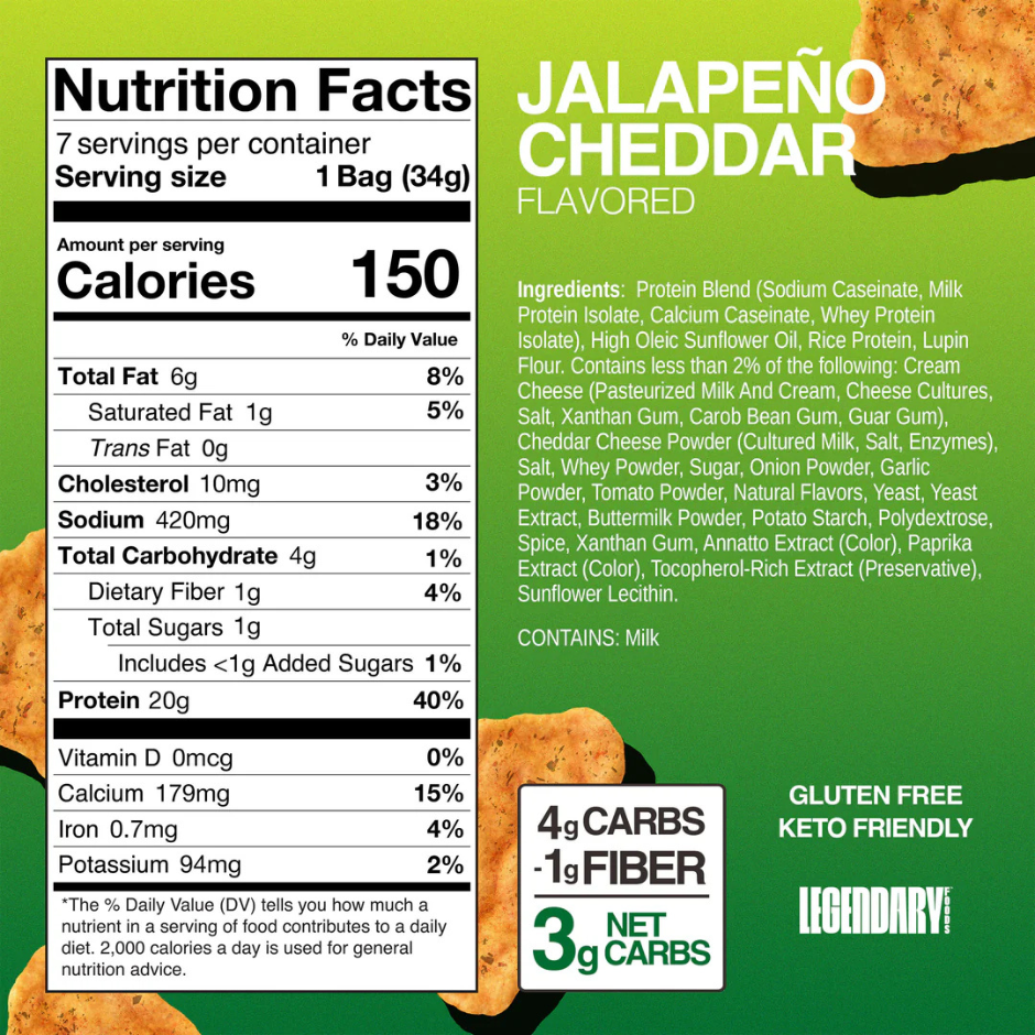 Legendary Protein Popped Chips High Protein Jalapeno Cheddar (Box of 7 x 34g)
