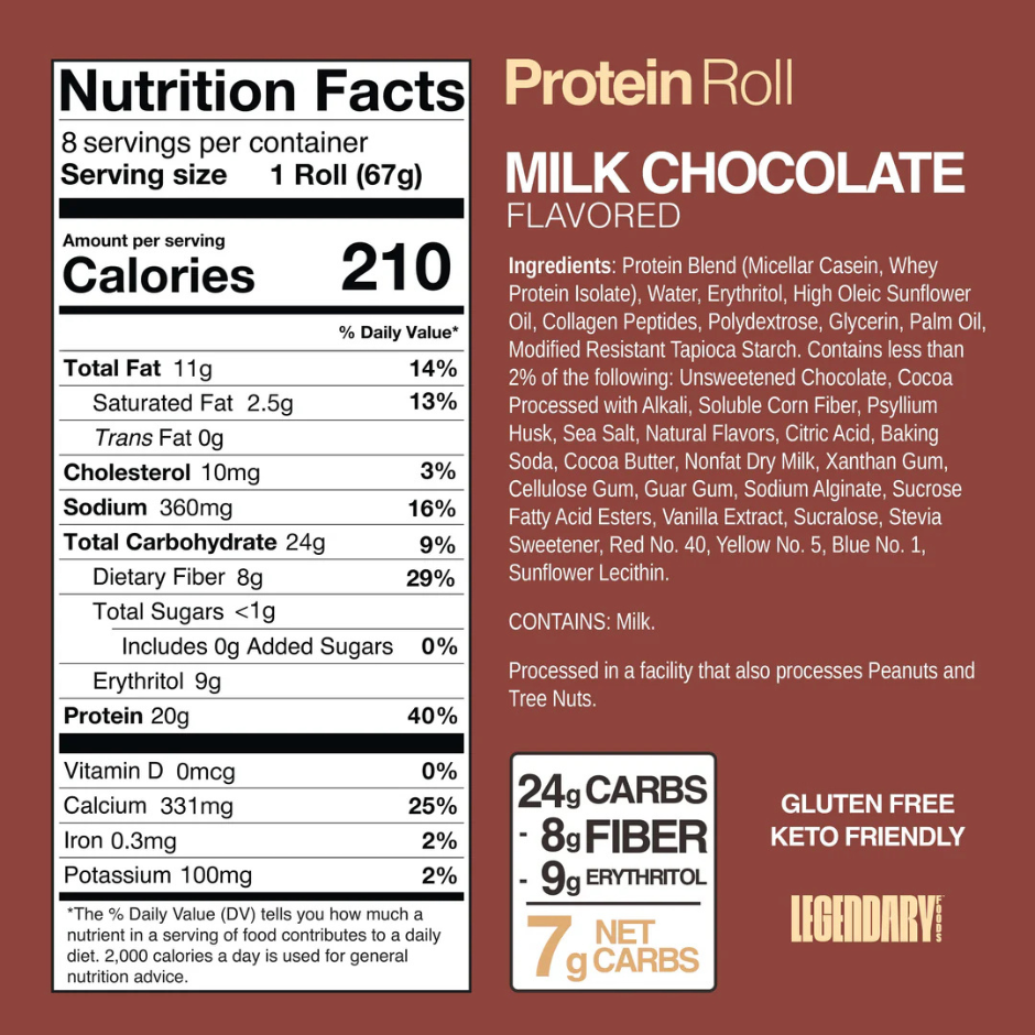 Legendary High Protein Sweet Roll, Gluten-Free and Keto-Friendy - Chocolate(Box of 8 x 67g)