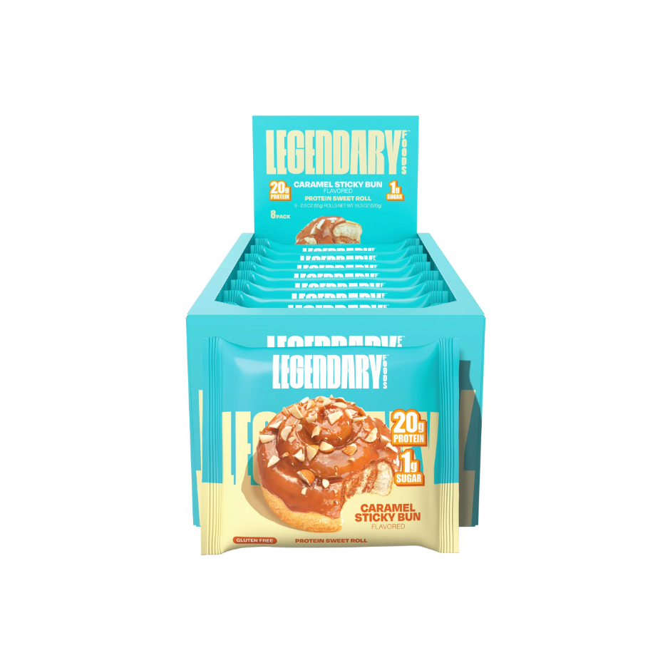 Legendary High Protein Sweet Roll, Gluten-Free and Keto-Friendly - Caramel Stick Bun (Box of 8 x 65g)