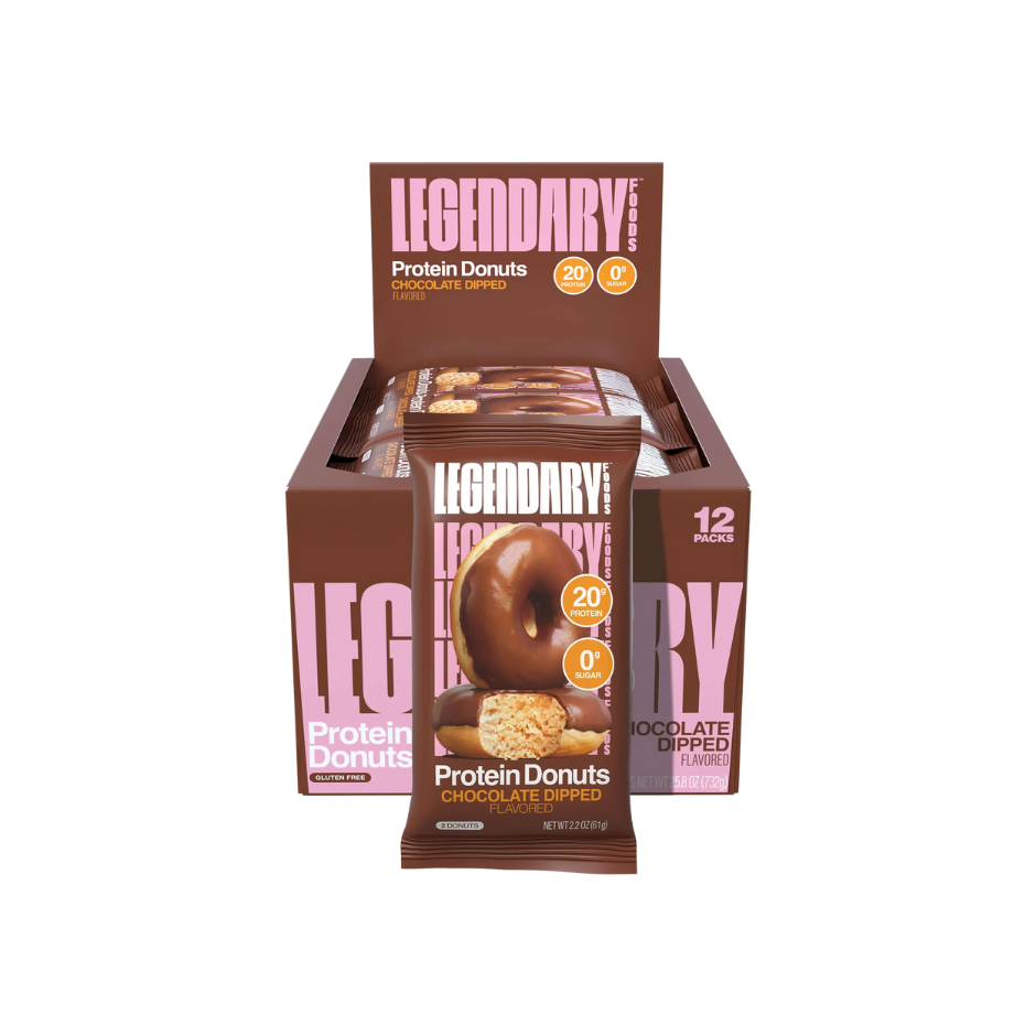 Legendary High Protein Donuts, Gluten-Free and Keto-Friendly - Chocolate Dipped (Box of 12 x 61g)
