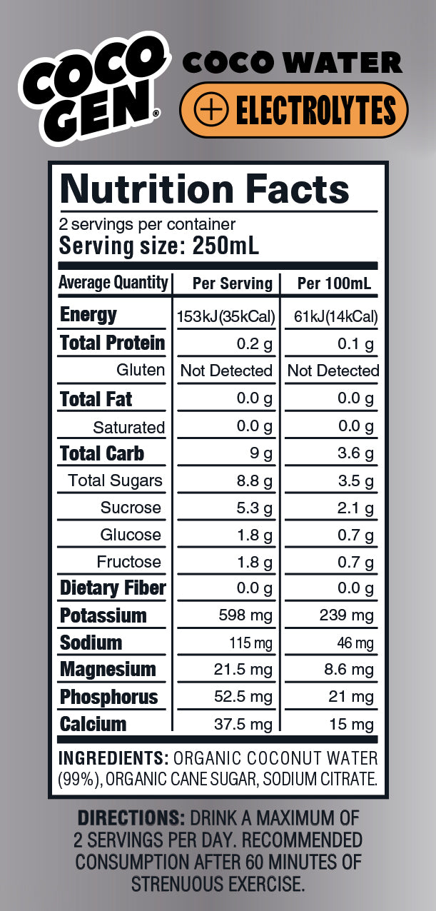 CocoGen Coconut Water + Electrolyte (12 bottles x 500ml)
