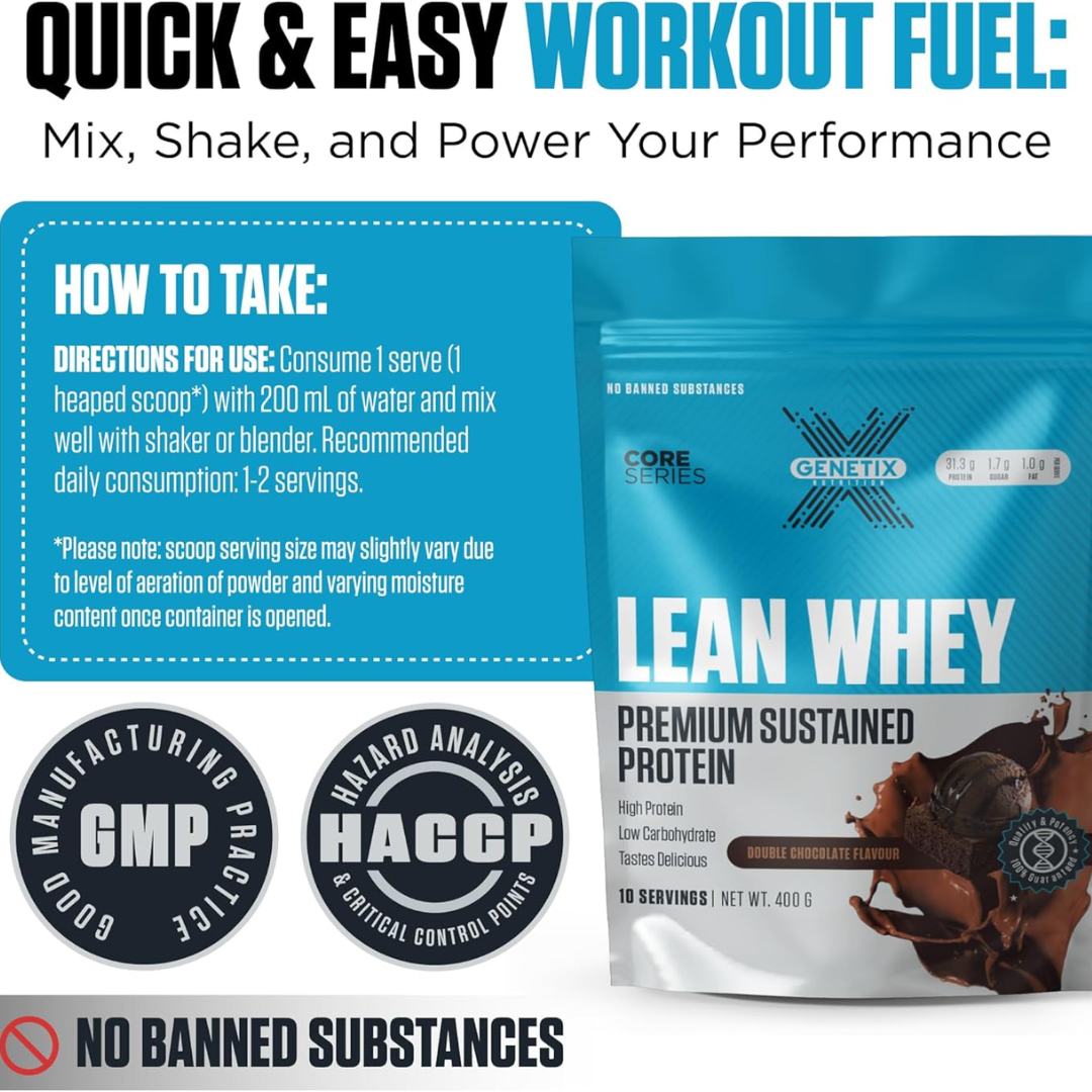 Genetix Premium Sustained Lean Whey Protein 400g Double Chocolate