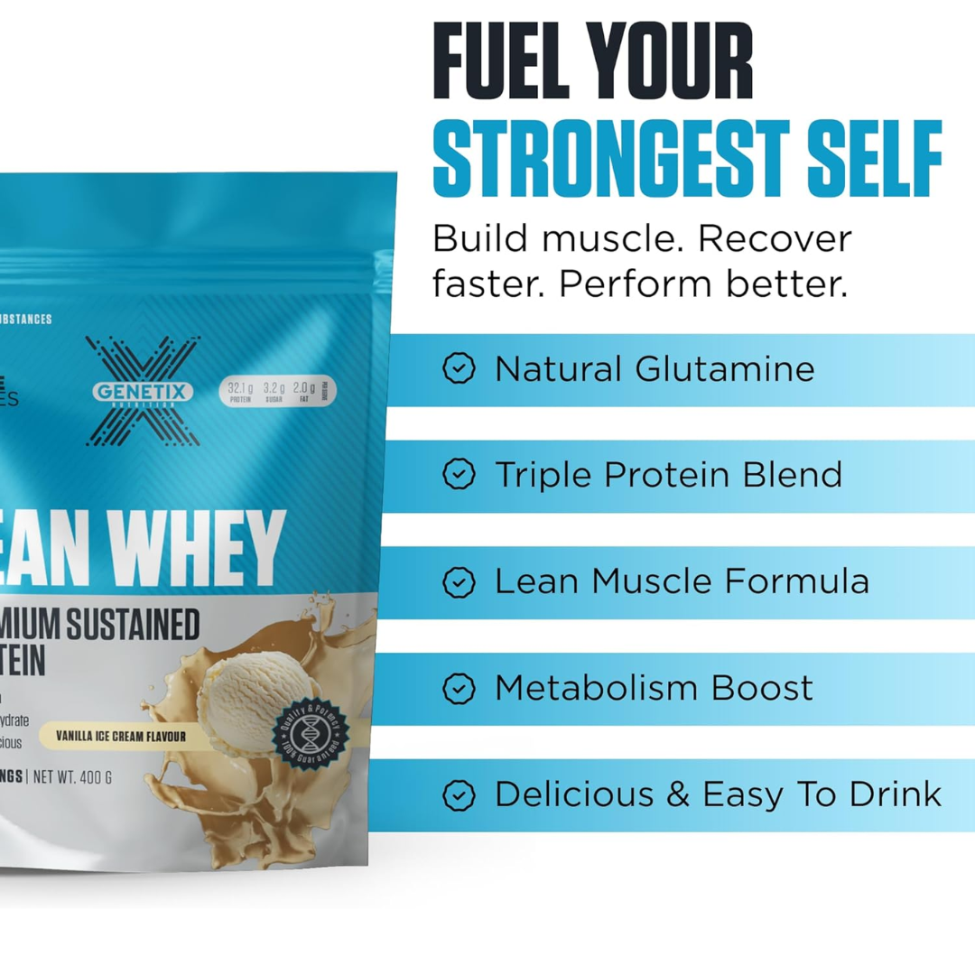 Genetix Premium Sustained Lean Whey Protein 400g Vanilla