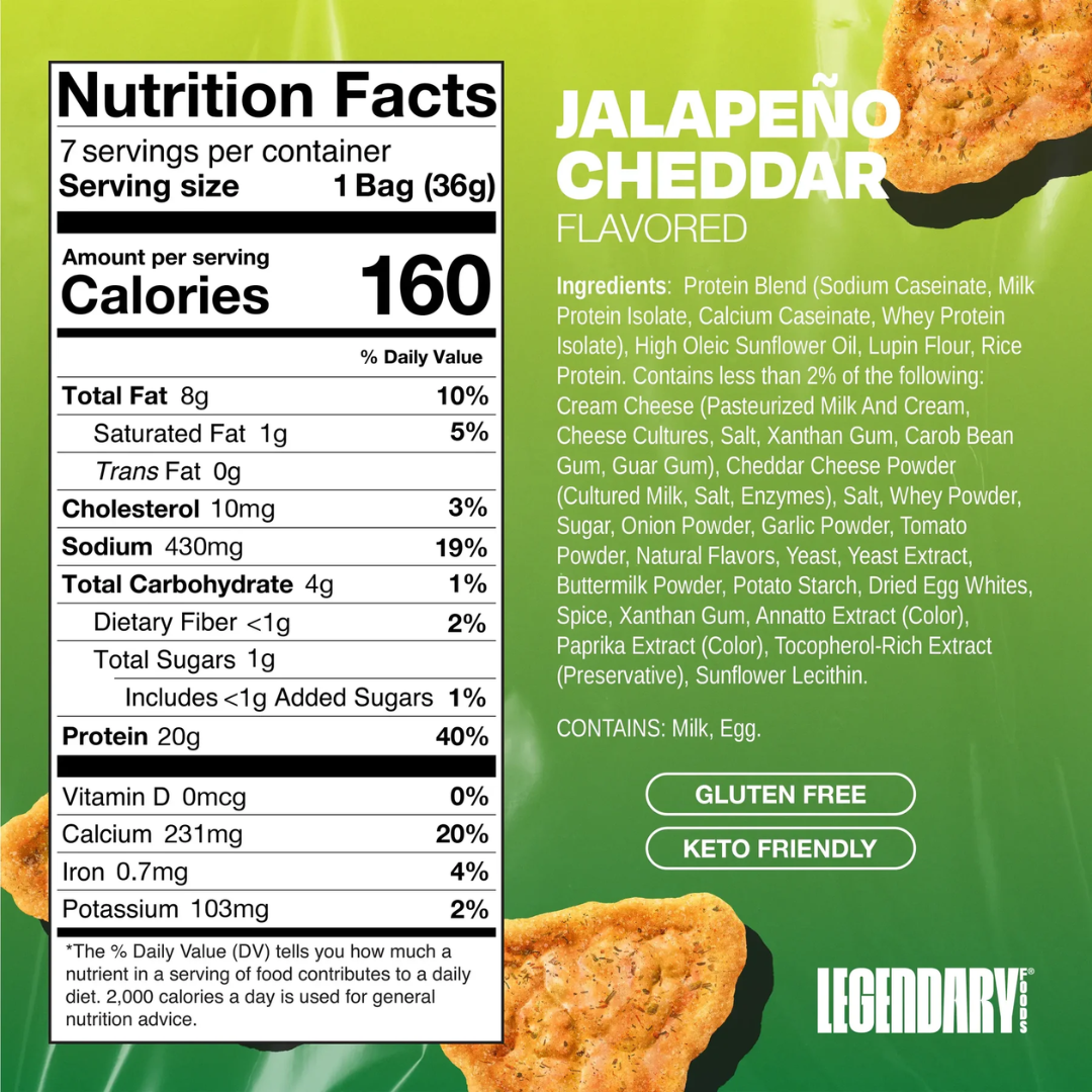 Legendary Protein Popped Chips High Protein Jalapeno Cheddar (Box of 7 x 34g)