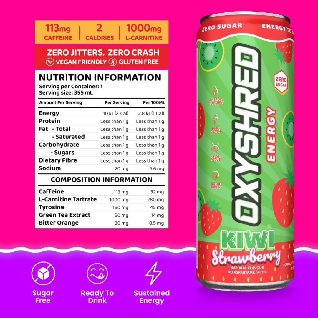 OxyShred Energy Drink RTD Kiwi Strawberry (12 cans x 355ml)