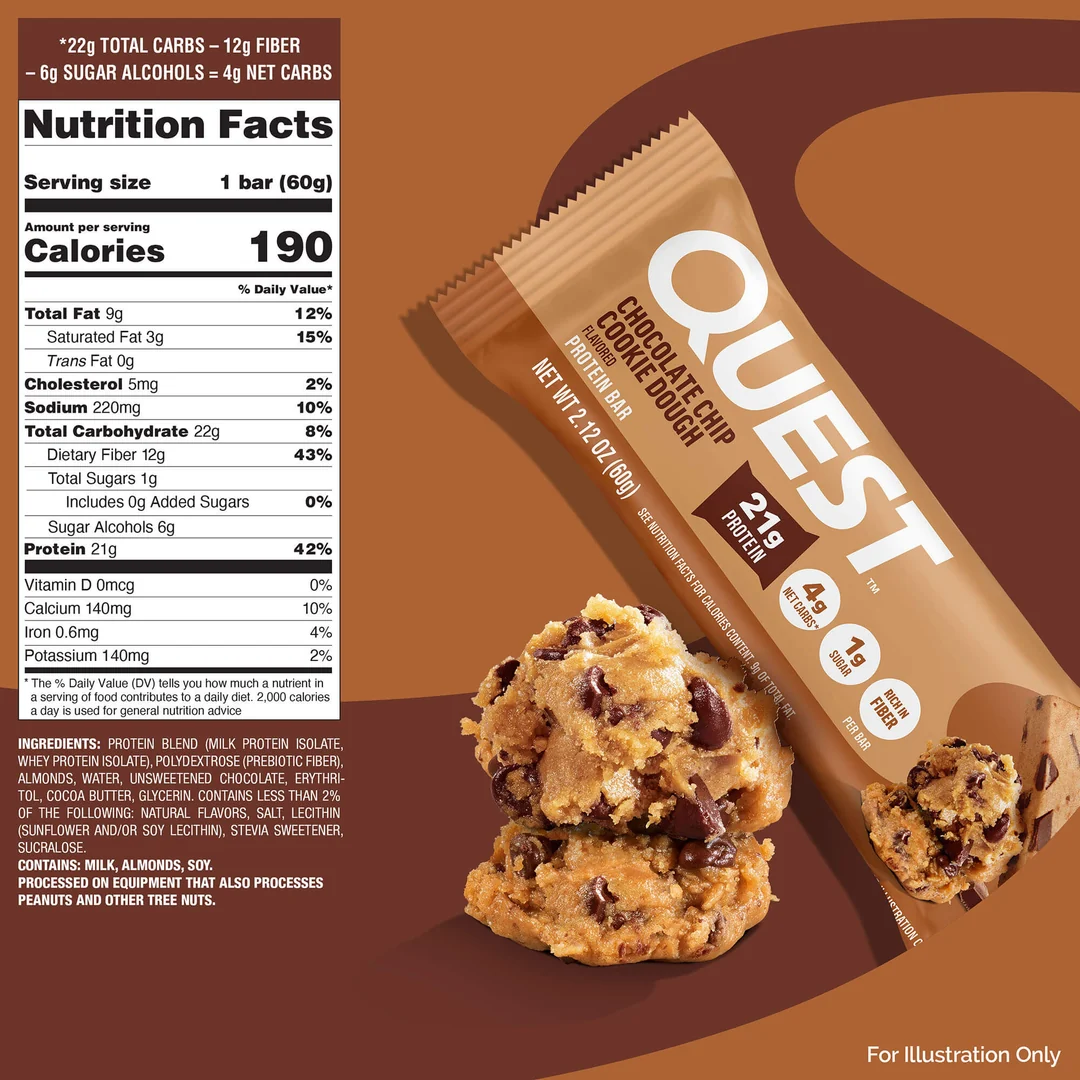 Quest Protein Bar Chocolate Chip Cookie Dough (12 x 50g)