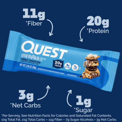 Quest Overload Protein Bar - Cookie Commotion (12 x 58g)