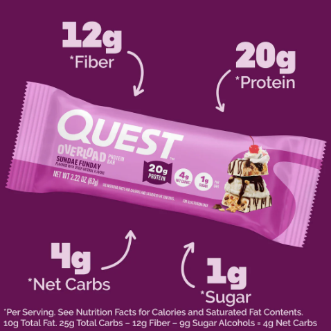Quest Overload Protein Bar - Sundae Funday (12 x 58g)