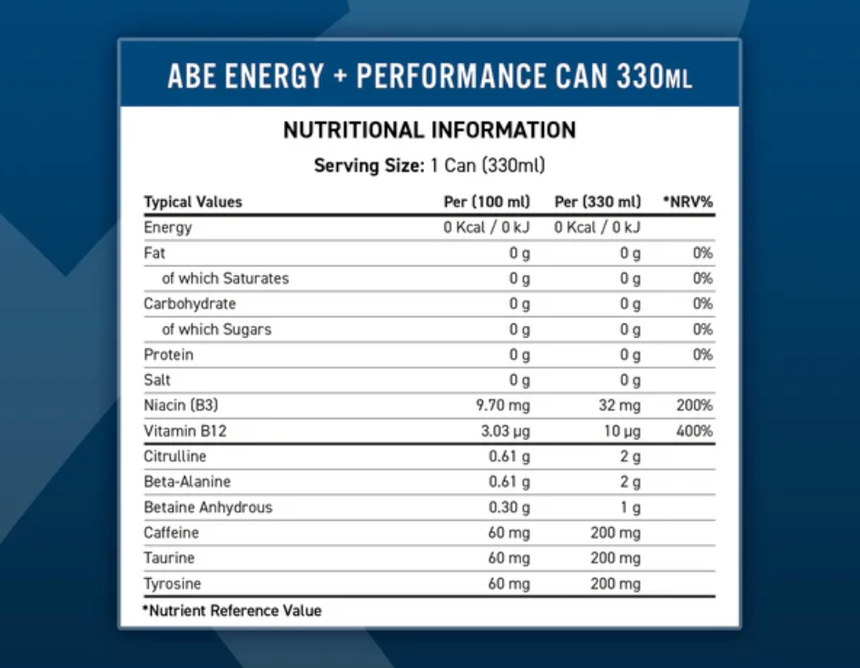 ABE Energy Pre-Workout Apple Burst (12 cans x 330ml)