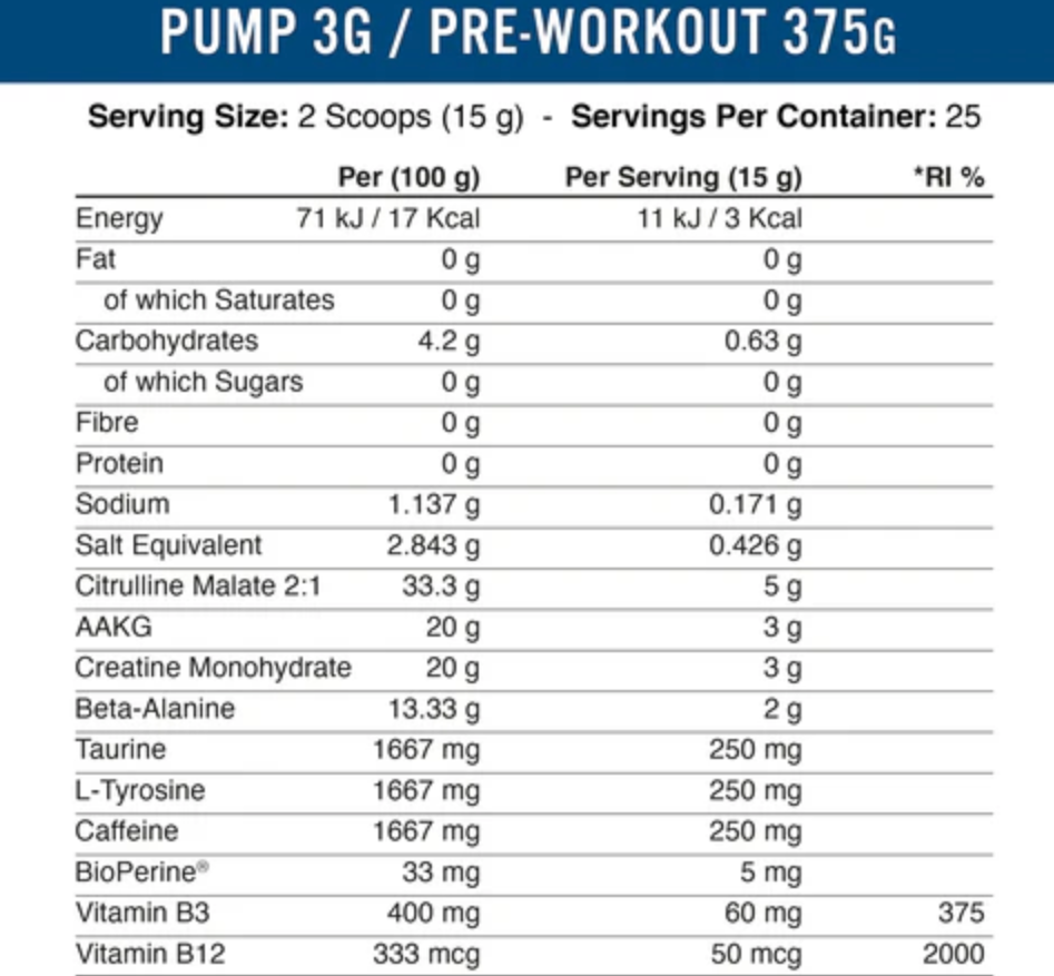 Applied Nutrition Pump 3G Caffeine Pre-Workout Fruit Burst 375G