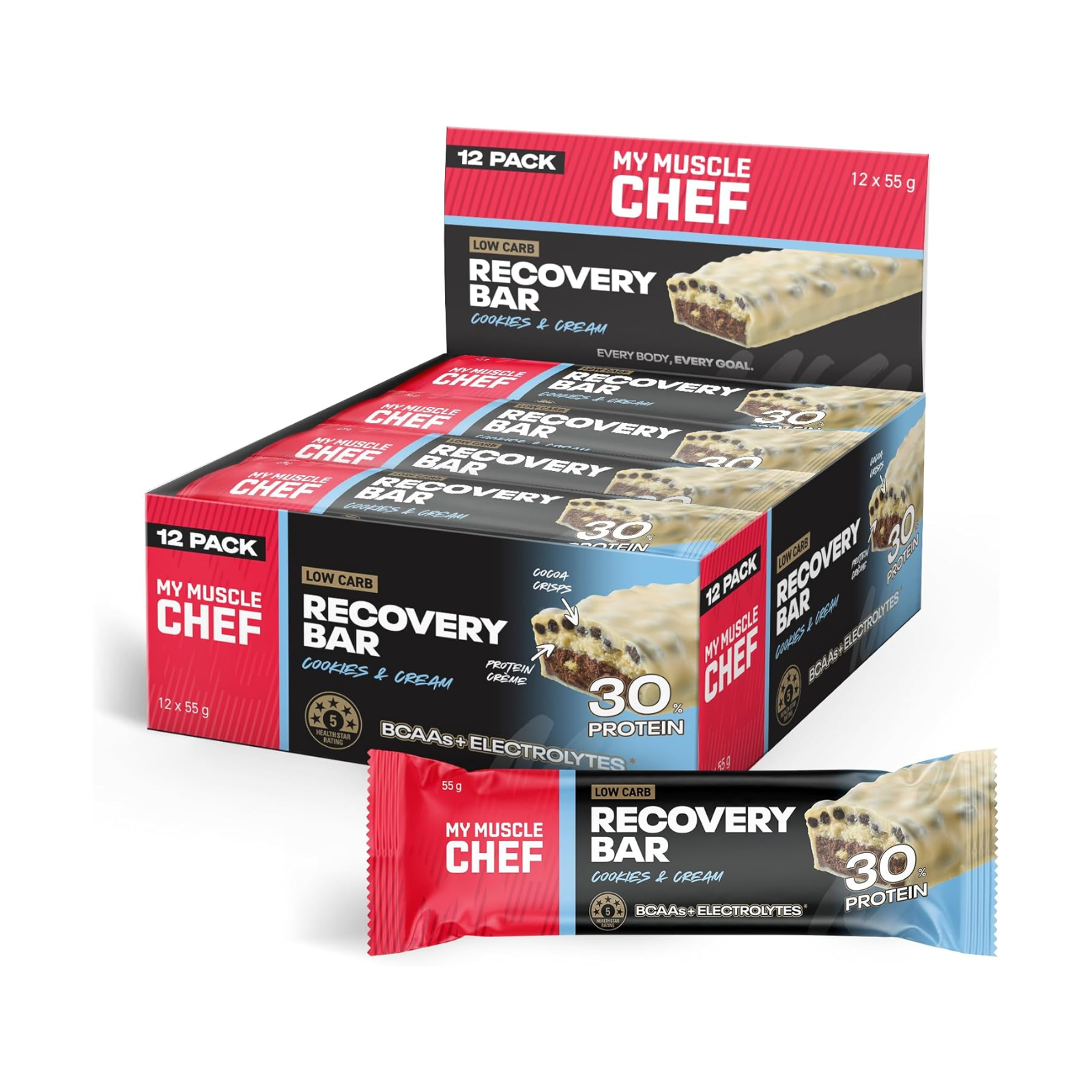 Muscle Chef Cookies & Cream Recovery Bar (12 x 55g)