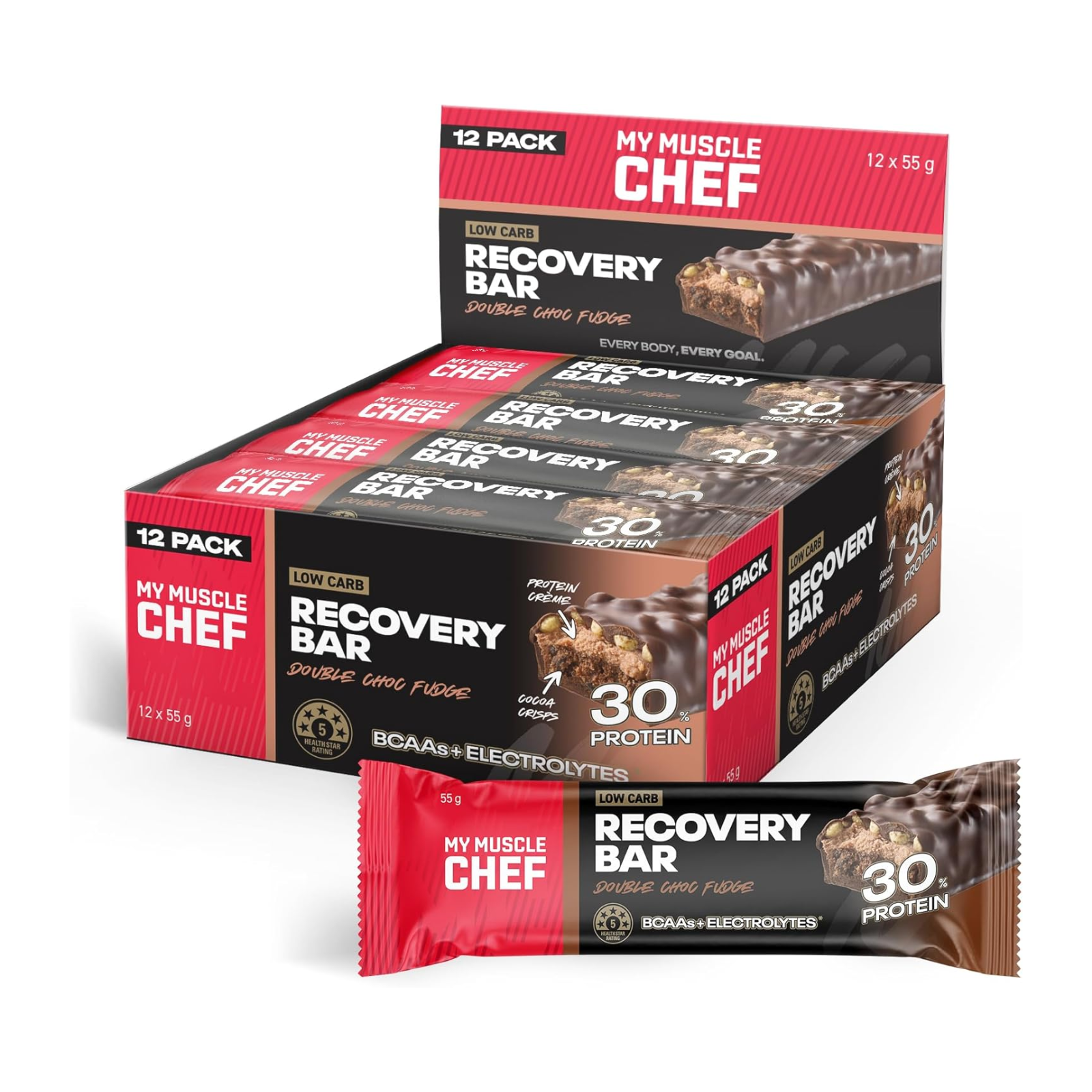 Muscle Chef Double Choc Fudge Recovery Bar (12 x 55g)