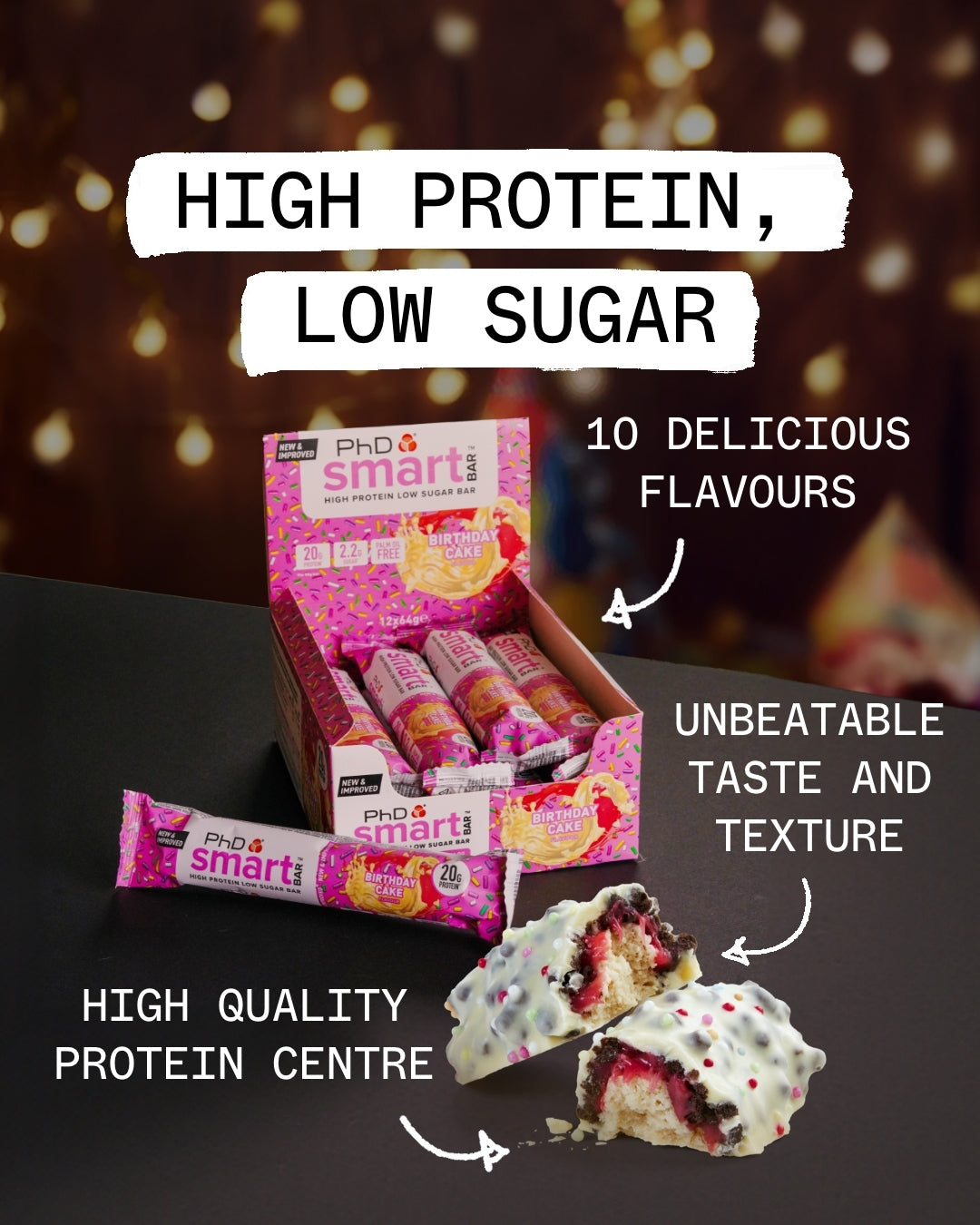 PhD Smart Bar Birthday Cake (12 x 64g)