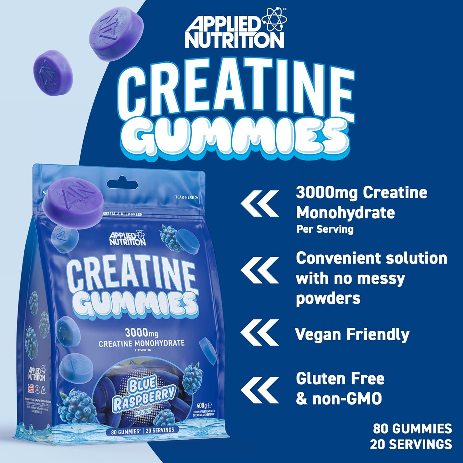 Applied Nutrition Creatine Monohydrate Gummies Blue Raspberry 80pc