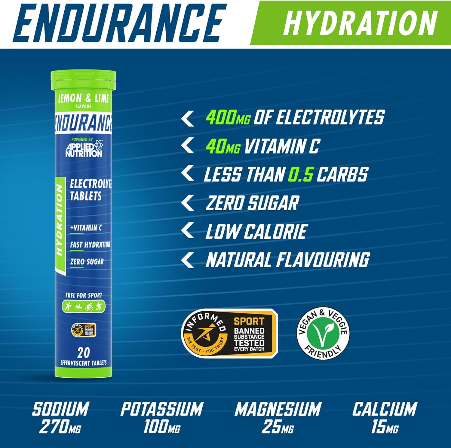 Applied Nutrition Effervescent Electrolyte Tablets - Lemon & Lime 6 tubes