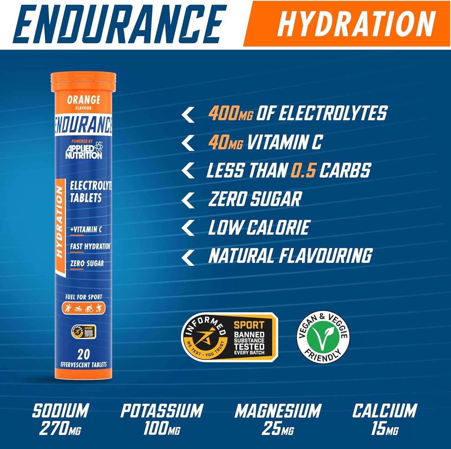 Applied Nutrition Effervescent Electrolyte Tablets - Orange 6 tubes