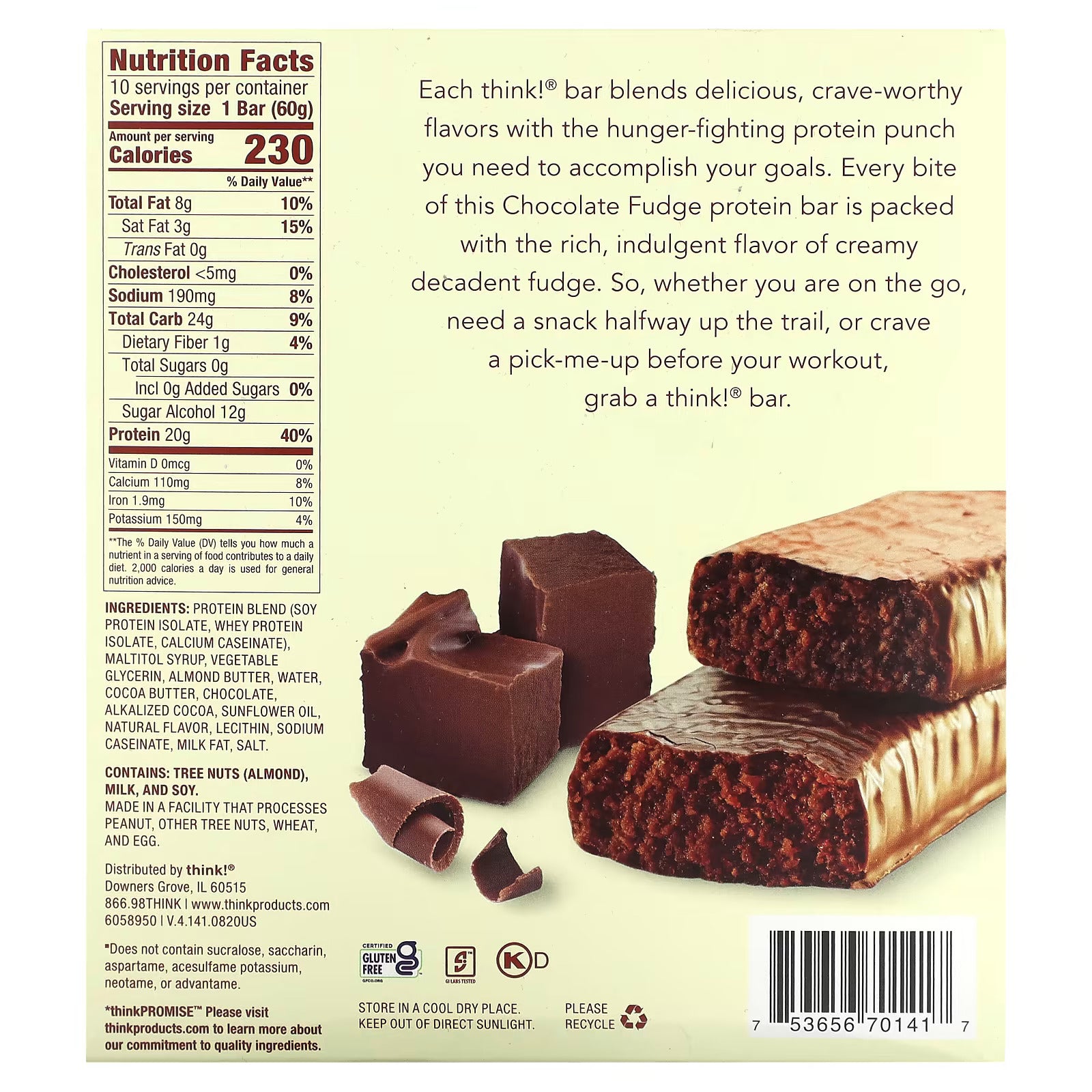 ThinkThin Chocolate Fudge Protein Bars (60g x 10)