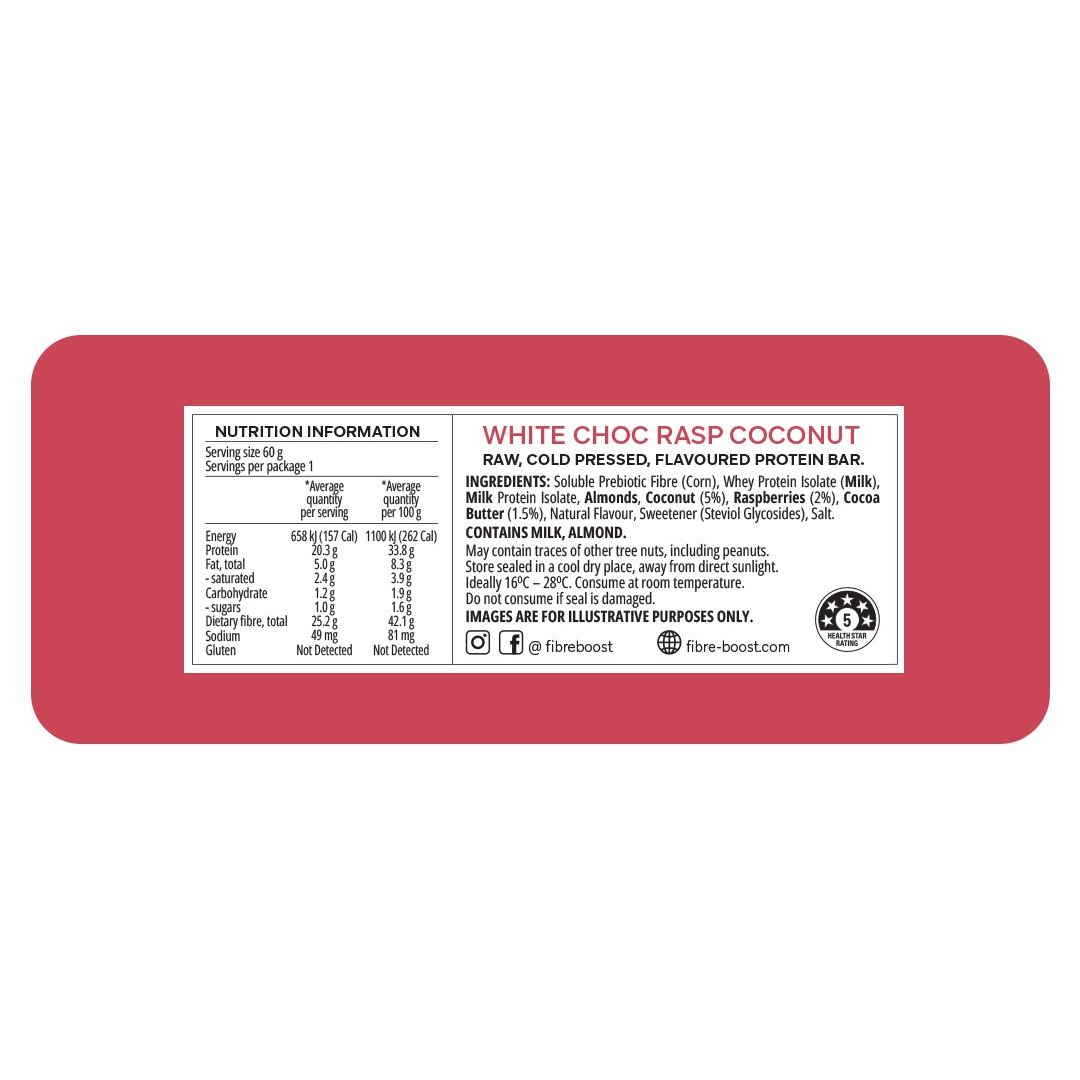 Fibre Boost Protein Bar - White Chocolate Raspberry Coconut (12 x 60g)