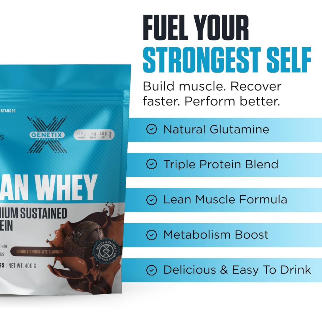 Genetix Premium Sustained Lean Whey Protein 400g Double Chocolate