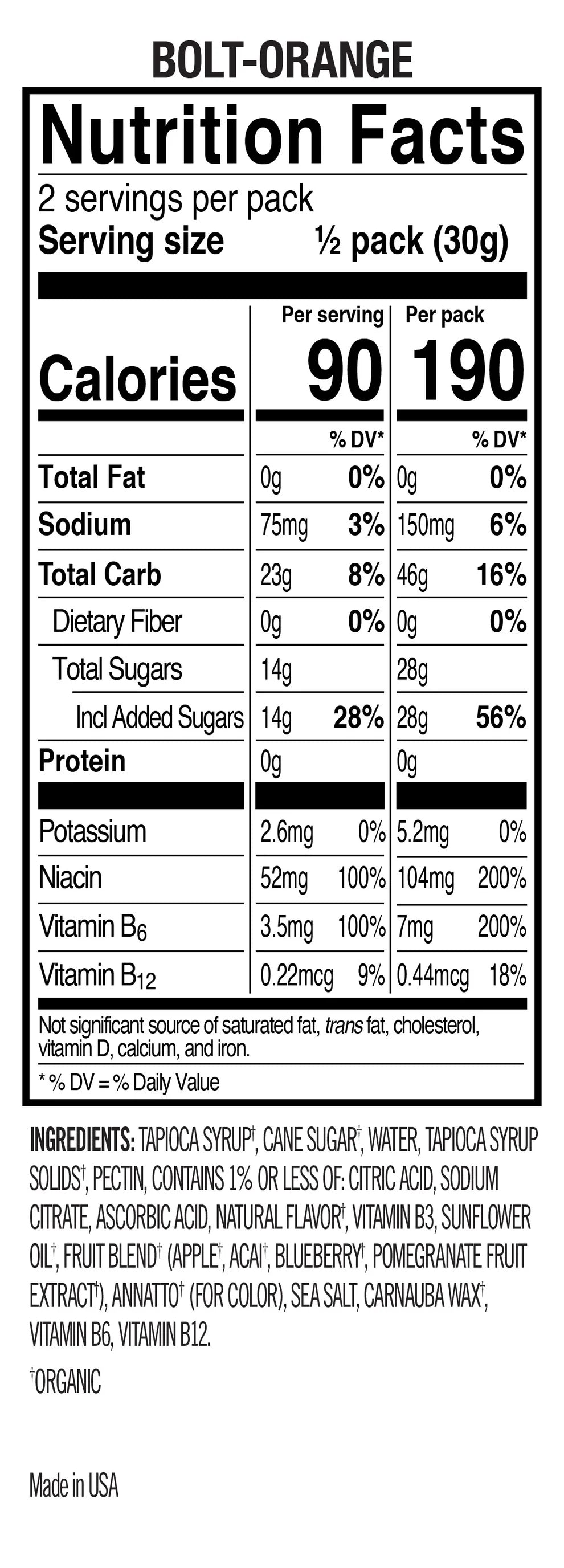 Probar Bolt Organic Energy Chews Orange (12 x 60g)