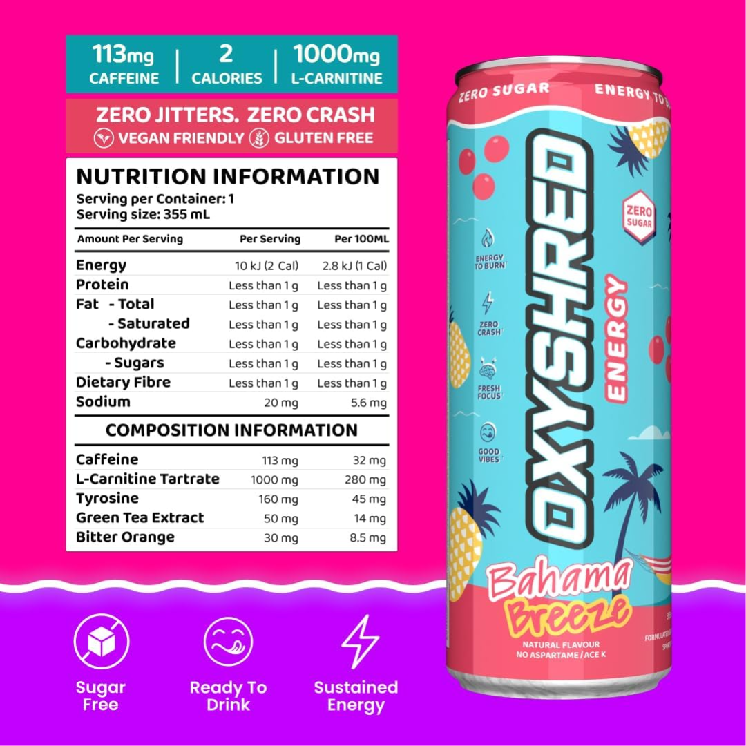 OxyShred Energy Drink RTD Bahama Breeze (12 cans x 355ml)