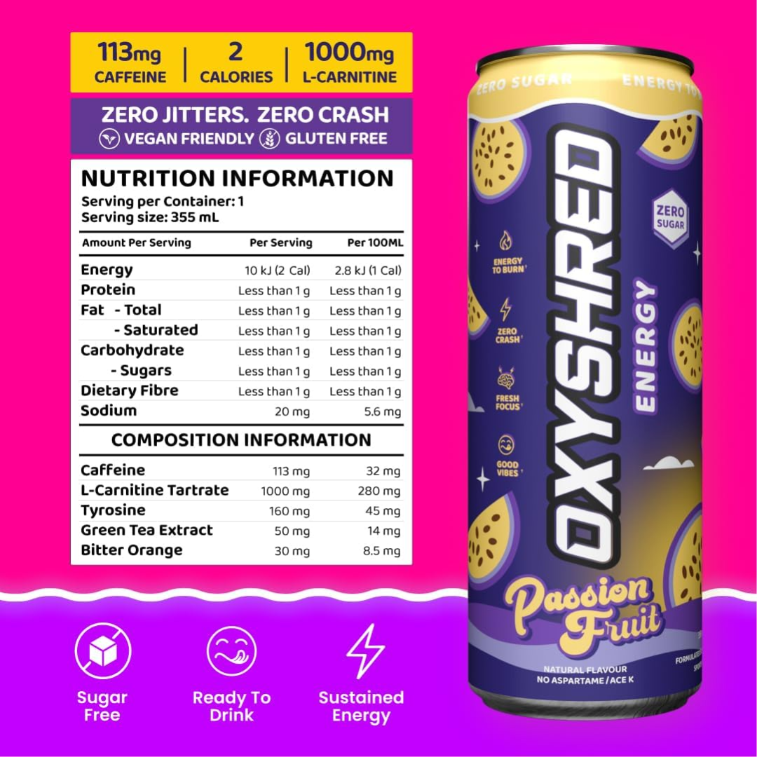OxyShred Energy Drink RTD Passionfruit (12 cans x 355ml)