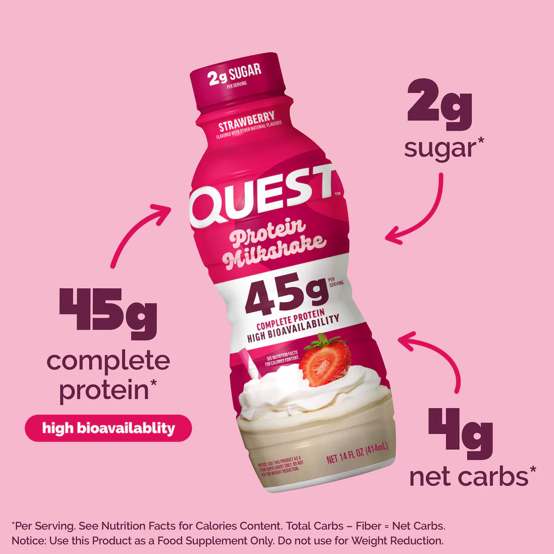 Quest 45g Strawberry Protein Milkshake (12 x 414ml)