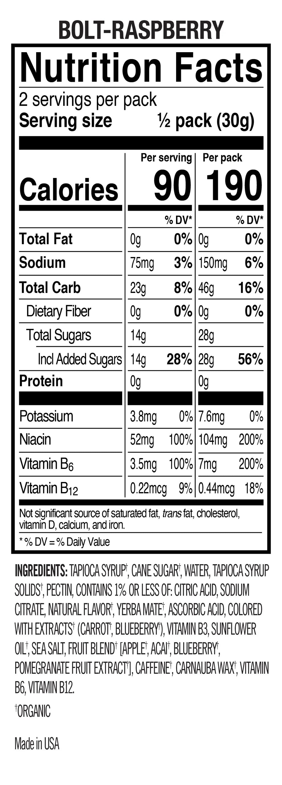 Probar Bolt Organic Energy Chews Raspberry (12 x 60g)