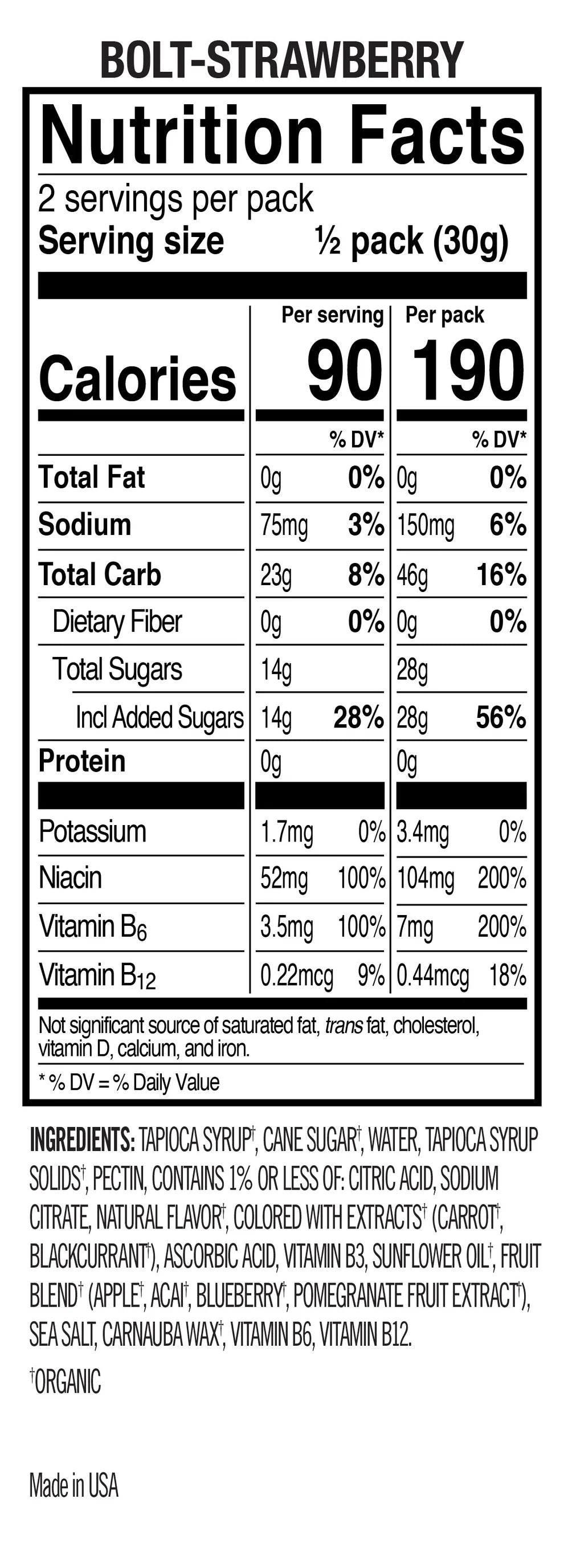 Probar Bolt Organic Energy Chews Strawberry (12 x 60g)