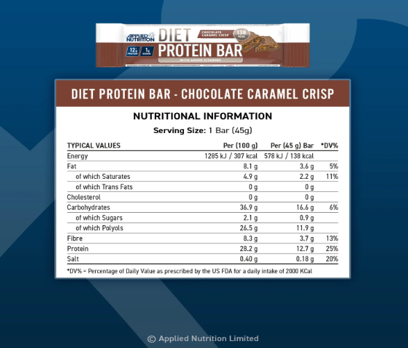 Applied Nutrition Diet Protein Bar Caramel Crispy (12 x 45g)