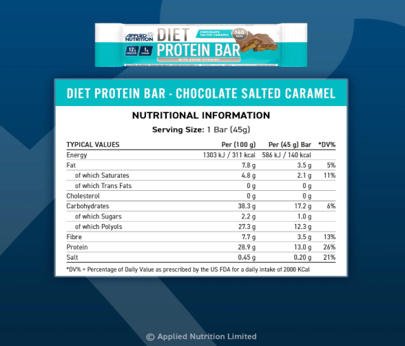 Applied Nutrition Diet Protein Bar Chocolate Salted Caramel (12 x 45g)