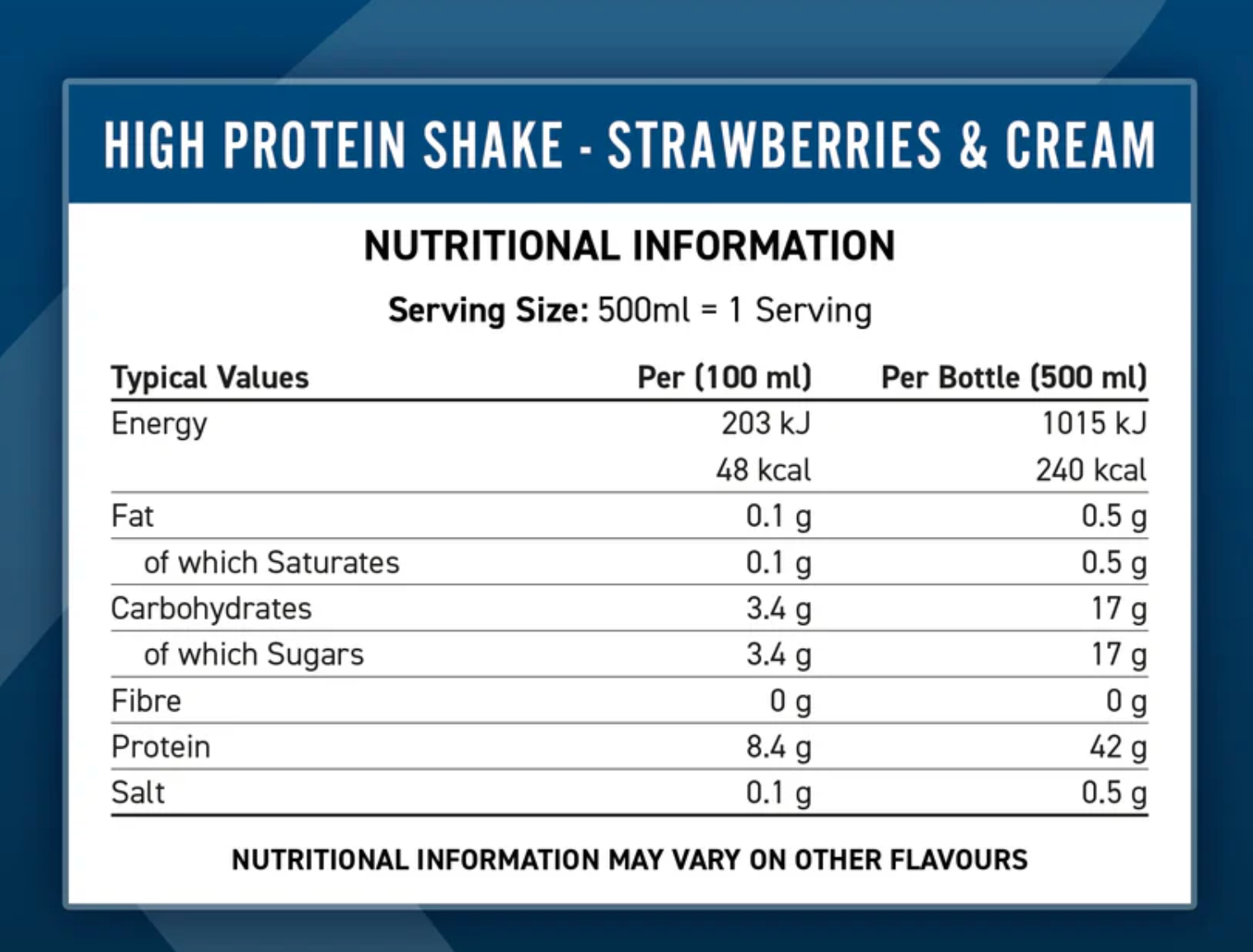 Applied Nutrition High Protein Shake Vanilla 500ml (8 bottles x 500ml)