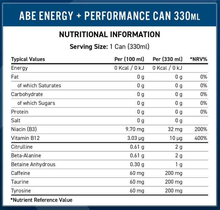 ABE Energy Pre-Workout Cloudy Lemonade (12 cans x 330ml)