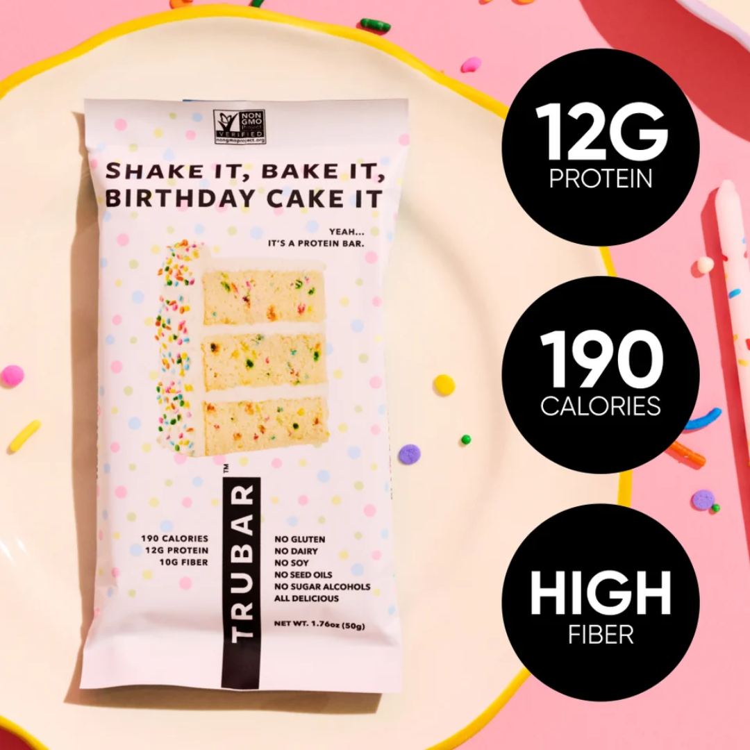 Trubar Plant Protein Bar - Shake it, Bake it, Birthday Cake it (12 x 50g)
